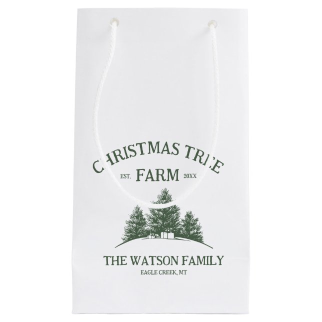 Custom Family Name Christmas Tree Farm Retro Small Gift Bag (Front)