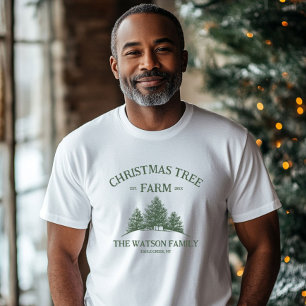 Custom Family Name Christmas Tree Farm Retro T-Shirt