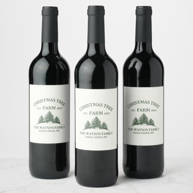 Custom Family Name Christmas Tree Farm Retro Wine Label (Bottles)