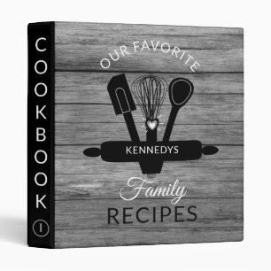 Custom Family Name Cookbook Gray Wood Recipe Binder