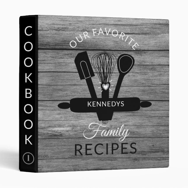 Custom Family Name Cookbook Grey Wood Recipe  Binder (Front/Spine)