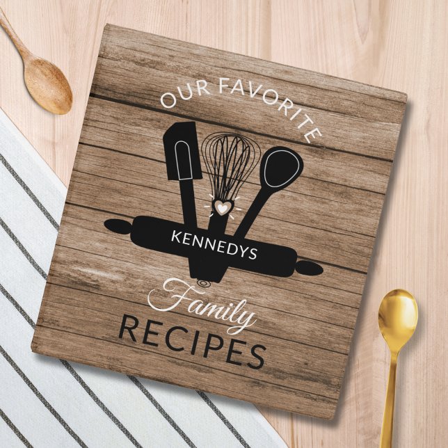 Custom Family Name Cookbook Rustic Wood Recipe  Binder (Creator Uploaded)