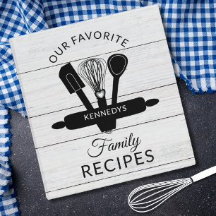 Custom Family Name Cookbook White Wood Recipe  Binder
