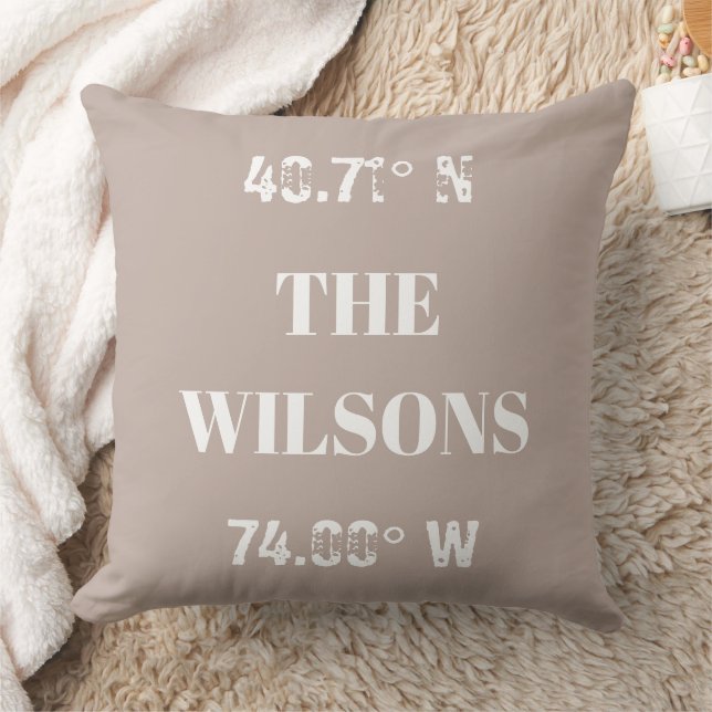 Custom Family Name Coordinates Throw Pillow (Blanket)