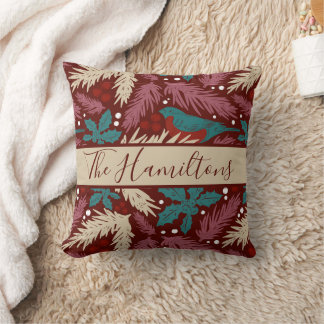 Custom Family Name Cozy Vintage Christmas Bliss Throw Pillow