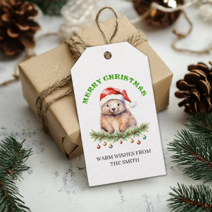 Custom Family Name Cute Aussie Wombat Christmas Gift Tags