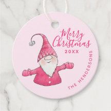 Custom Family Name Cute Gnome Pink Merry Christmas