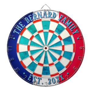 Custom Family Name - FRANCE FLAG Blue White & Red Dartboard