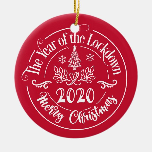 Custom Family Name Funny 2020 Christmas Holiday Ceramic Ornament (Front)