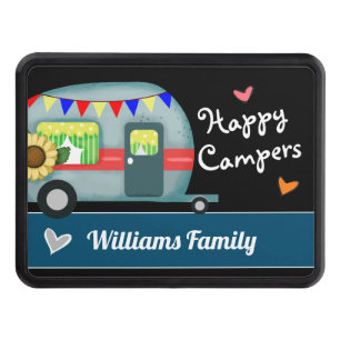 Custom Family Name Happy Campers Trailer Hitch Cover