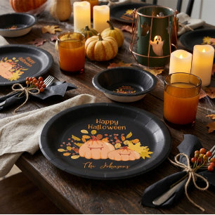 Custom Family Name Happy Halloween Paper Plate