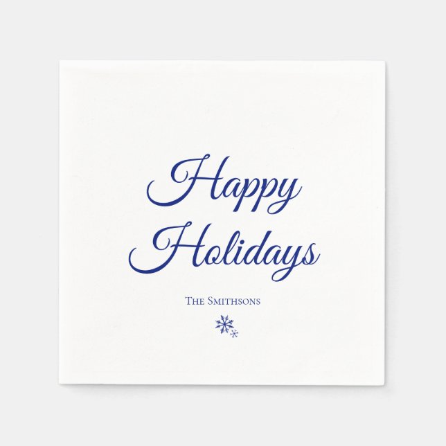 Custom Family Name Happy Holidays Snowflakes Napkin (Front)