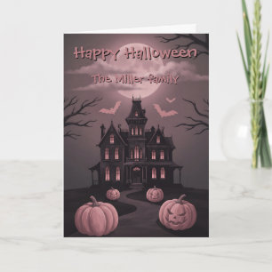 Custom Family Name Haunted Mansion & Pink Moon Card