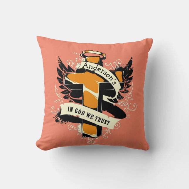 Custom Family Name In God We Trust Throw Pillow (Front)
