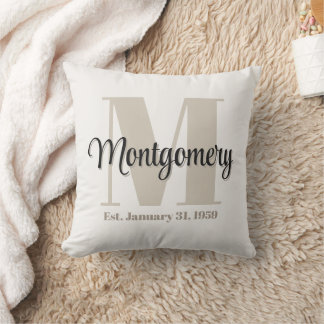 Custom Family Name Initial Established Gift Idea Throw Pillow