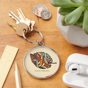 Custom Family Name Leaf Serene Savanna Keychain