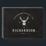 Custom Family Name Modern Trendy Farmhouse Buck Wooden Box Sign<br><div class="desc">Simple and Modern Farmhouse style design featuring your custom family name,  location and year established alongside a buck illustration. A perfect rustic gift for a housewarming keepsake,  gift for dear friends,  or as home decor for the family lakehouse,  cabin,  or cottage.</div>