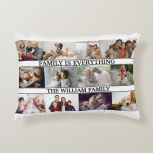 Custom Family Name, monogram & 12 Photo Collage Accent Pillow