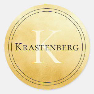 Custom Family Name Monogram Black Cream Gold Classic Round Sticker