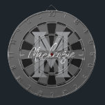 Custom Family Name Monogram Gray Dartboard<br><div class="desc">Gray background with monogram and family name in center of the board. Other colors available in the shop.</div>