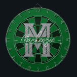 Custom Family Name Monogram Gray Dartboard<br><div class="desc">Gray background with monogram and family name in center of the board. Other colors available in the shop.</div>