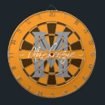 Custom Family Name Monogram Gray Dartboard<br><div class="desc">Gray background with monogram and family name in center of the board. Other colors available in the shop.</div>