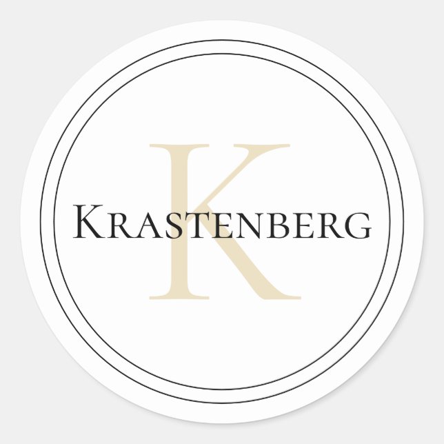 Custom Family Name Monogram White Black Cream Classic Round Sticker (Front)