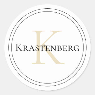 Custom Family Name Monogram White Black Cream Classic Round Sticker