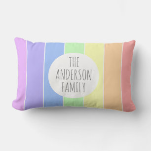 Custom Family Name Pastel Rainbow stripes Colourfu Lumbar Pillow