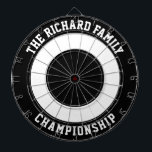 Custom Family Name Personalized Black Dartboard<br><div class="desc">Custom Family Name Personalized Black Dartboard Add a family name, and easily create your personalized family name dartboard. Click CUSTOMIZE to change the text colour or board colours. You can TRANSFER this DESIGN on other Zazzle products and adjust it to fit most of the Zazzle items. Standard Studio designs are...</div>