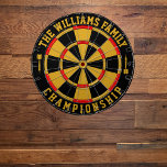 Custom Family Name Personalized Black Gold Dartboard<br><div class="desc">Add your family name,  and easily create your personalized family name dartboard. Click the PERSONALIZE button to change the text colour or board colours.</div>