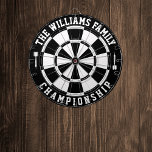 Custom Family Name Personalized Black White Dartboard<br><div class="desc">Add your family name,  and easily create your personalized family name dartboard. Click the PERSONALIZE button to change the text colour or board colours.</div>