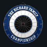 Custom Family Name Personalized Blue Dartboard<br><div class="desc">Custom Family Name Personalized Blue Dartboard Add a family name, and easily create your personalized family name dartboard. Click CUSTOMIZE to change the text colour or board colours. You can TRANSFER this DESIGN on other Zazzle products and adjust it to fit most of the Zazzle items. Standard Studio designs are...</div>