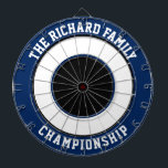 Custom Family Name Personalized Blue Dartboard<br><div class="desc">Custom Family Name Personalized Blue Dartboard Add a family name, and easily create your personalized family name dartboard. Click CUSTOMIZE to change the text colour or board colours. You can TRANSFER this DESIGN on other Zazzle products and adjust it to fit most of the Zazzle items. Standard Studio designs are...</div>