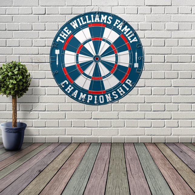Custom Family Name Personalized Blue Red Dartboard (Creator Uploaded)