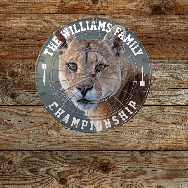 Custom Family Name Personalized Cougar Photo Dartboard (Creator Uploaded)