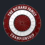 Custom Family Name Personalized Dark Red Dartboard<br><div class="desc">Custom Family Name Personalized Dark Red Dartboard Add a family name, and easily create your personalized family name dartboard. Click CUSTOMIZE to change the text colour or board colours. You can TRANSFER this DESIGN on other Zazzle products and adjust it to fit most of the Zazzle items. Standard Studio designs...</div>