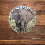 Custom Family Name Personalized Elephant Photo Dartboard<br><div class="desc">Add your family name,  and easily create your personalized family name dartboard. Click the PERSONALIZE button to change the text colour.</div>