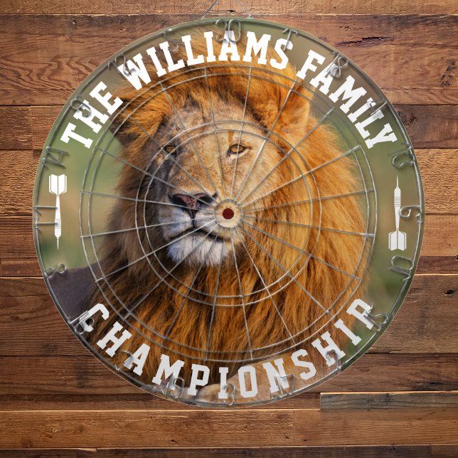 Custom Family Name Personalized Lion Photo Dartboard (Creator Uploaded)
