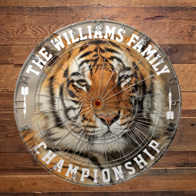 Custom Family Name Personalized Tiger Photo Dartboard (Creator Uploaded)