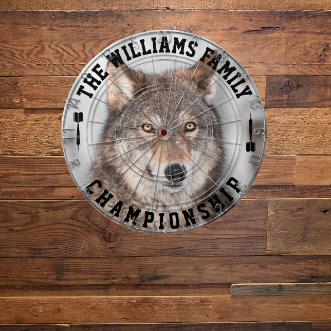 Custom Family Name Personalized Wolf Photo Dartboard (Creator Uploaded)