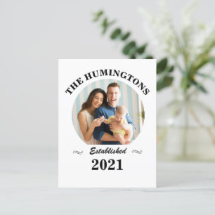 Custom family name, photo and year established  postcard
