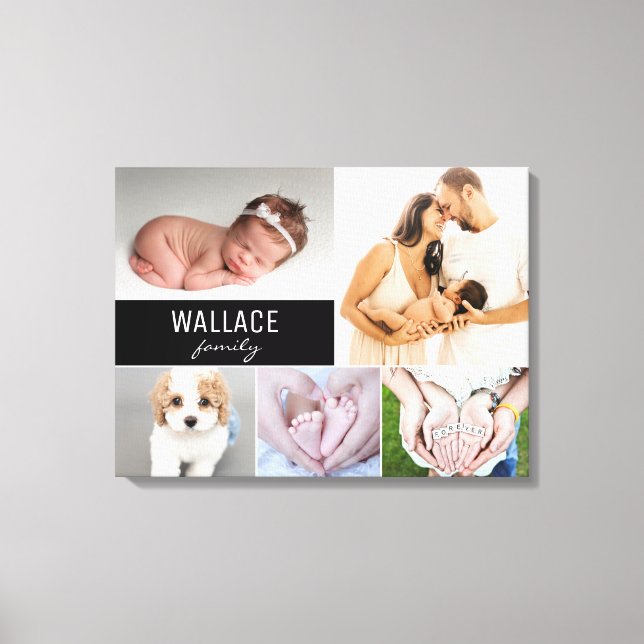 Custom Family Name Photo Collage Canvas Print (Front)