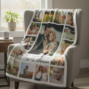 Custom Family Name Photo Collage Modern Chic Gift Fleece Blanket