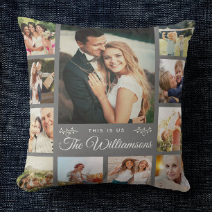 Custom Family Name Photo Collage Modern Farmhouse Throw Pillow