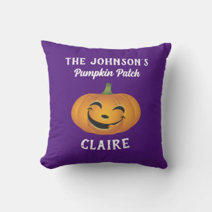 Custom Family Name Pumpkin Patch Cute Halloween Throw Pillow