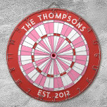 Custom Family Name Red Pink Dartboard<br><div class="desc">Personalize this red,  pink,  and white dartboard with your family name and established date. Designed for you by Blackberry Boulevard.</div>