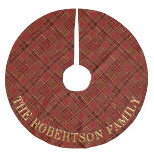 Custom Family Name Red Plaid  Brushed Polyester Tree Skirt