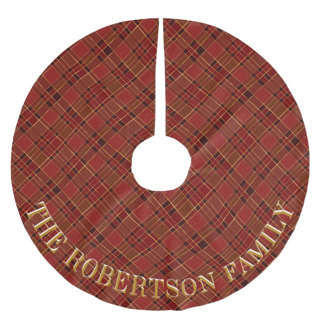 Custom Family Name Red Plaid  Brushed Polyester Tree Skirt (Front)
