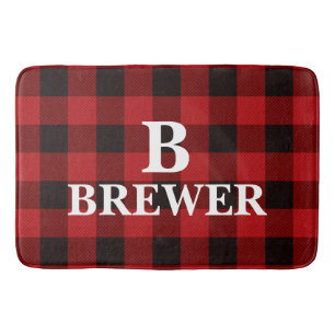 Custom Family Name Red Tartan Bath Mat